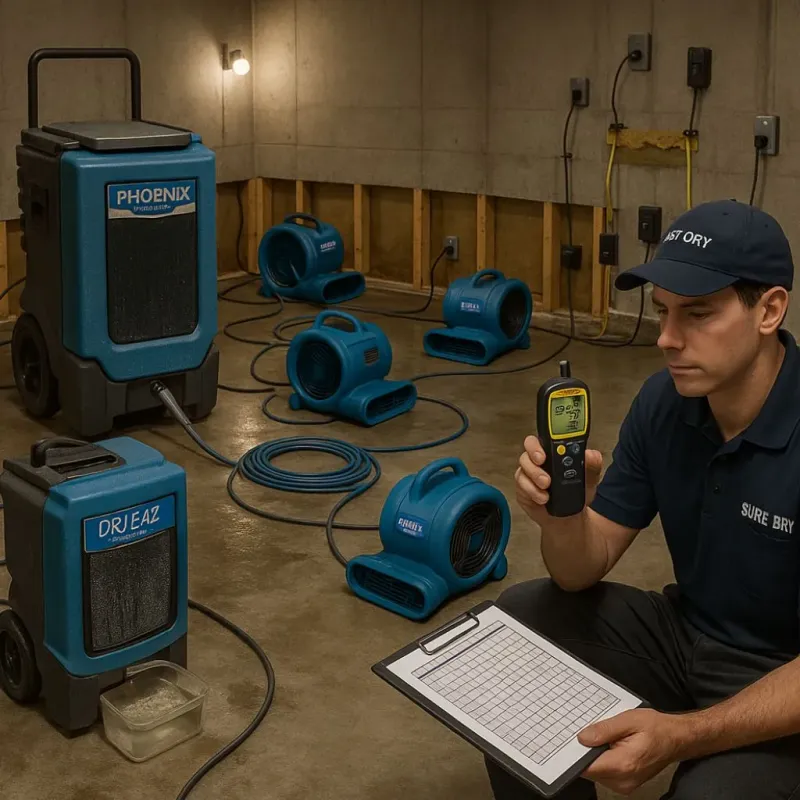 Structural Drying and Dehumidification process in Evansville, WI